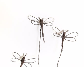 Original Wire Art Dragonfly on Stem (1) - Rusty Garden Art Floral Pic - Hand Sculpted - Rustic - Primitive Sculpture - Home Garden Decor