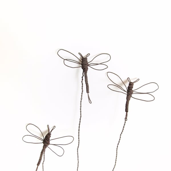 Original Wire Art Dragonfly on Stem (1) - Rusty Garden Art Floral Pic - Hand Sculpted - Rustic - Primitive Sculpture - Home Garden Decor