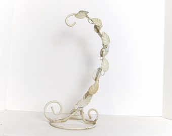 Unique Vintage Antique White Iron and Metal Display Stand - Garden Decor Vine Motif Curved Display Stand - Photo Stand - Collectible Stand