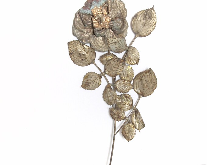 Flattened Rusty Metal Flower Stem for Rustic Assemblage Art Rusty