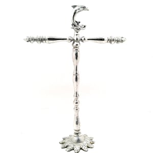 Vintage Silver Tone Dolphin Towel Stand: Beachy Kitchen or Bath Decor