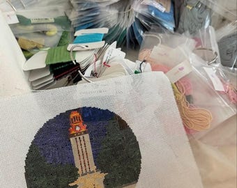 Texas Tower at Night - Hand Painted Needlepoint Canvas