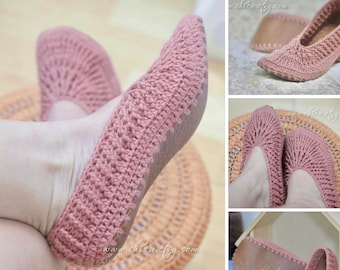 PDF Dusty Pink SLIPPERS Pattern, Leather pads crochet shoes pattern