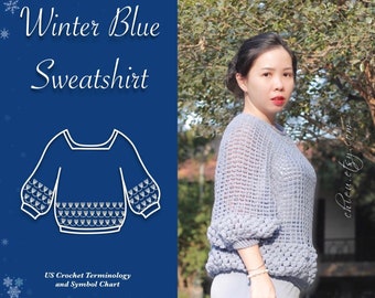 PDF Winter Blue Top, Crochet Pattern Ebook, US Terminology, All Sizes