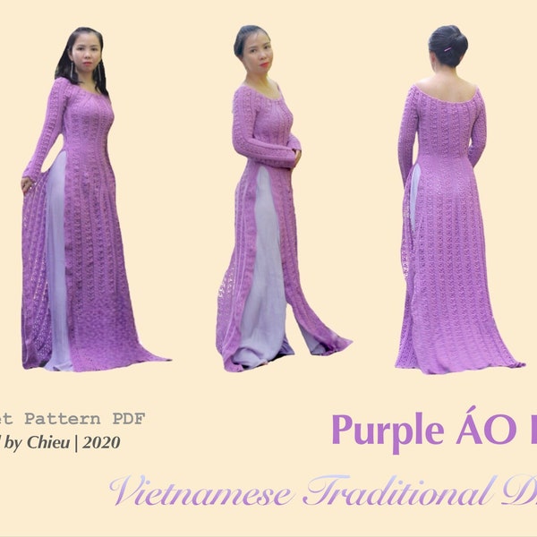 PDF Purple Áo Dài Dress Crochet Pattern, Pants sewing Tutorial, Instant Download