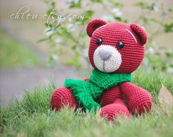 PDF 8 VIDEOS Red Teddy 30cm, Amigurumi Bear Crochet Pattern, US Terminology - Instant download