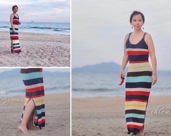 PDF Striped Maxi Dress Sizes S, M, L Crochet Pattern Instant Download