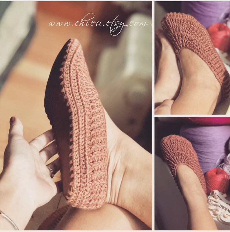 PDF Dusty Pink SLIPPERS Pattern, Leather pads crochet shoes pattern image 6