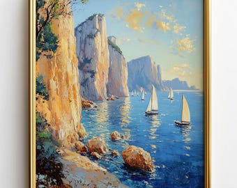 Capri Cliffs Autumn Seascape Print – Mediterranean Coastal Art (Digital Download) 215
