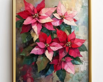 Impressionistisk julstjärnmålning - Festlig blommig väggkonst för högtider, (digital nedladdning) 313