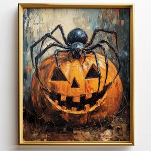 Halloween Pumpkin with Spider Wall Art - Spooky Clockpunk Decor, Printable Halloween Decoration, Digital Download 331