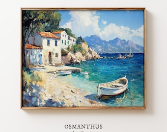 Aegean Coastline Printable Art – Mediterranean Seaside Landscape Painting (Digital Download) 272