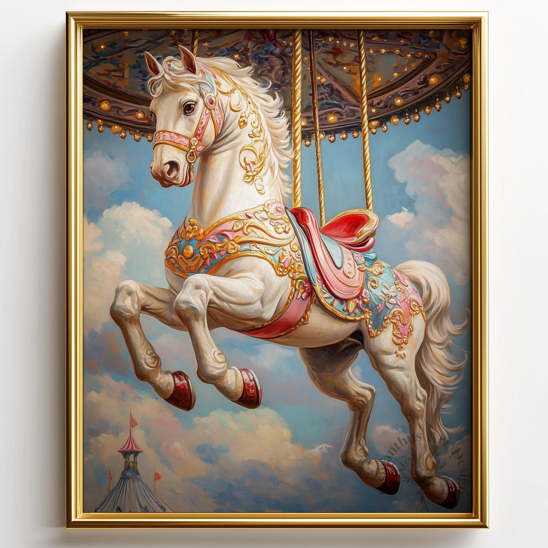 Vintage Carousel Horse Painting – Ornate Antique Style Art Print ...