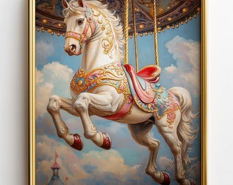 Vintage Carousel Horse Painting – Ornate Antique Style Art Print (Digital Download) 351