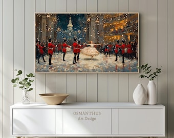 Vintage Christmas Nutcracker Frame TV Art, Festive Ballet Scene Artwork, Cozy Winter Holiday Digital Downloadable Wall Decor for TV 96