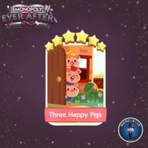 Pegatinas de Monopoly GO: Tres cerditos felices - Set 24 - Monopoly Ever After
