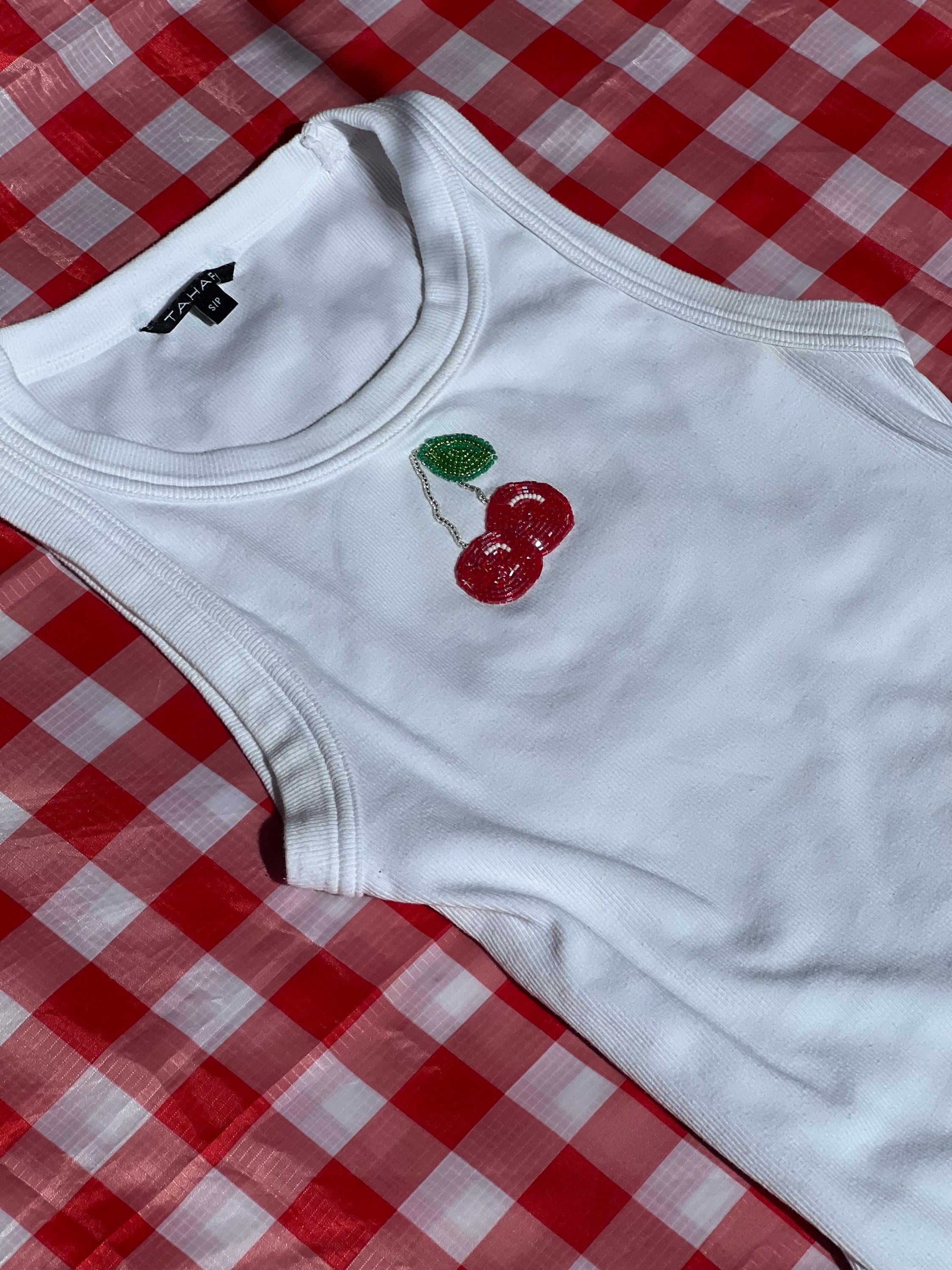 ♡Cherry Pattern Strap Top♡ Cherry Pattern Strap Top Women's Letter Cherry Print Ribbed