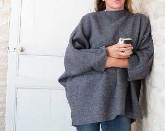 Gekochte Wolle Oversize Tunika in grau - anderen Farben