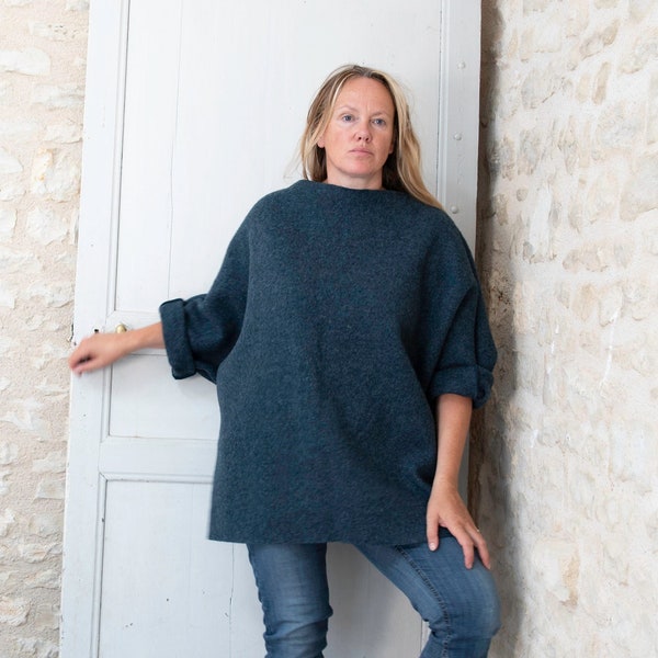 Maxi-Pull en Laine Bouillie Noir - Manche Large.