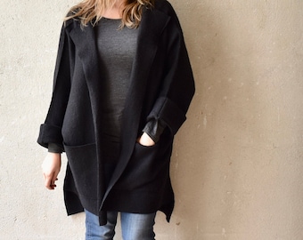boiled wool black coat