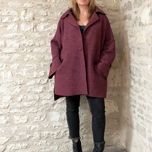 bordeaux burgundy boiled wool coat