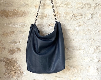 Blue Matte Leather Shoulder Bag  - 3 sizes ready to ship