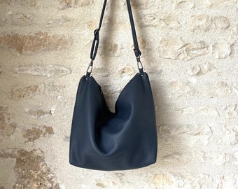 Blue Matte Leather Shoulder Bag with Chain strap detail - 3 sizes ready to ship