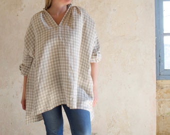 Irish Linen Tunic with Gingham Check design