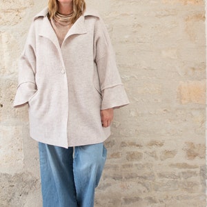 Oversize Loose Boiled Wool Coat with Button and Pockets image 3