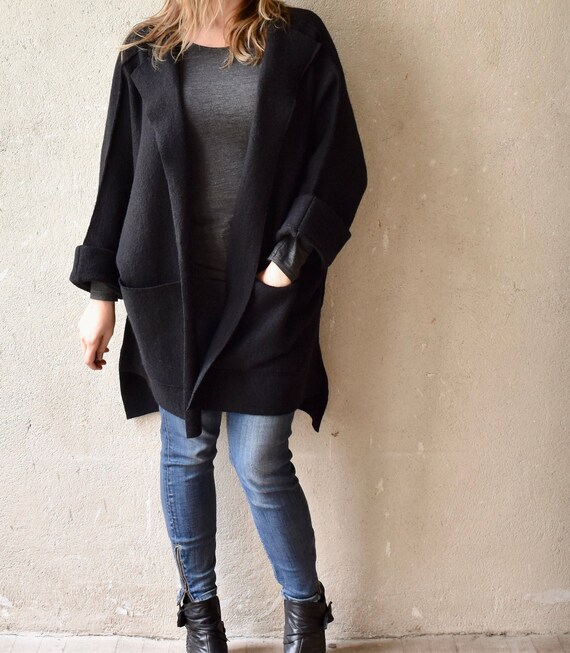 black boiled wool coat