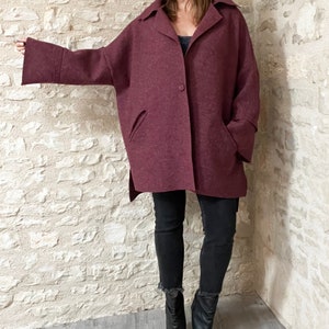 Oversize Loose Boiled Wool Coat with Button and Pockets image 6