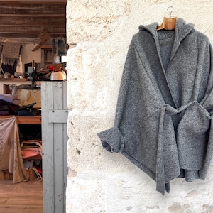 Boiled Wool Large Oversize Cardigan Wrap Coat XS-3XL Cape with Sleeves Tie Closure  Plus Size Loden Coatigan Gift for Her with Hood Option