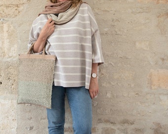 Tunic or Scarf and Bag Gift Set in Natural Ecru and Blue