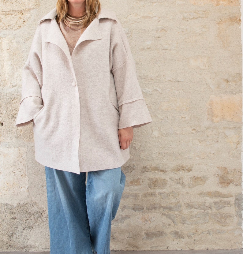 Oversize Loose Boiled Wool Coat with Button and Pockets image 3