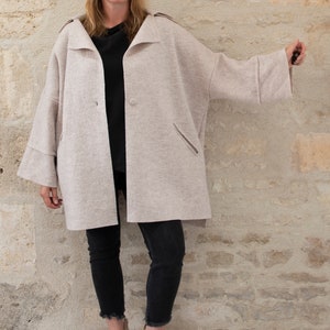 Oversize Loose Boiled Wool Coat with Button and Pockets image 4