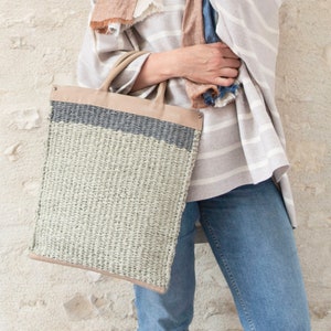 Tote Handwoven Leather Woven Top Handle Holdall Stripe Neutral  Accessory Set for Woman