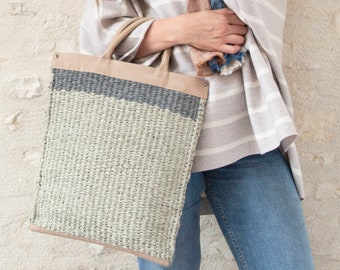 Striped Tunic or Scarf and Bag Gift Set in Natural Ecru and Blue