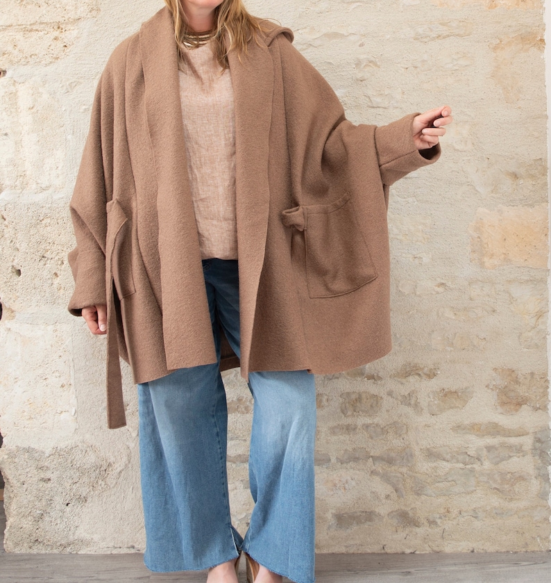 Wrap wool Coat with Hood