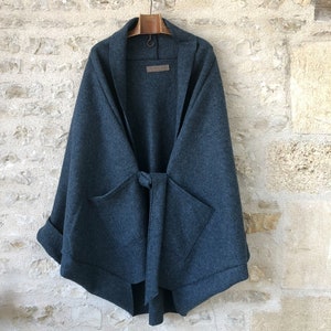 Wrap Coat Cardigan in Boiled Wool with Pockets image 8