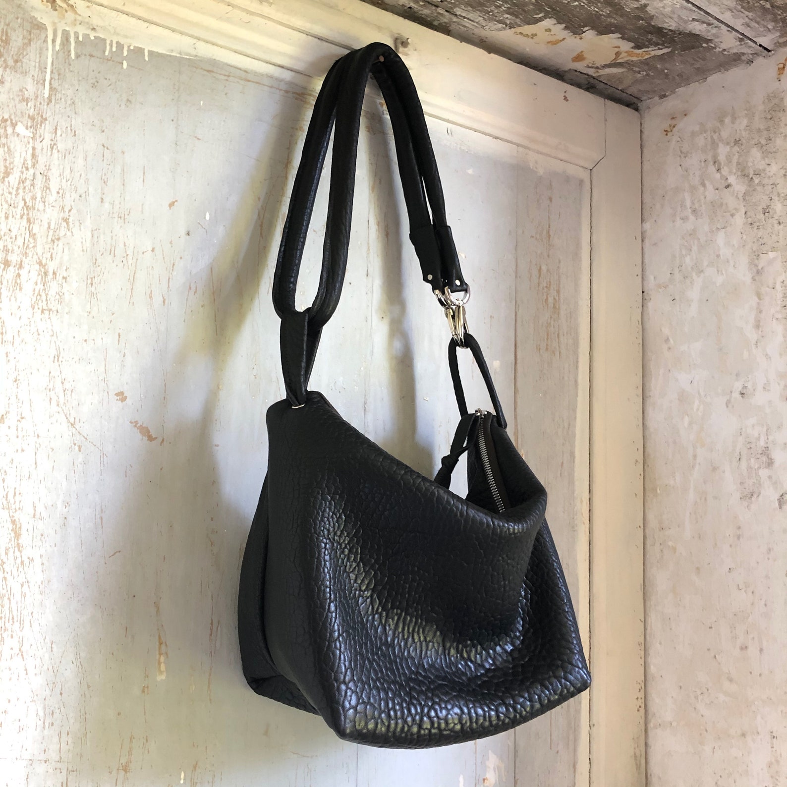 Black Bubble Leather Everyday Slouchy Leather Bag - Etsy