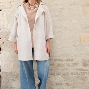 Oversize Loose Boiled Wool Coat with Button and Pockets image 10