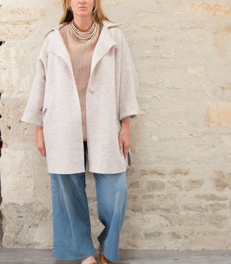 Oversize Loose Boiled Wool Coat with Button and Pockets image 10