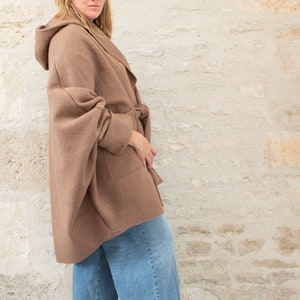 Wrap Coat Cardigan in Boiled Wool with Pockets image 7