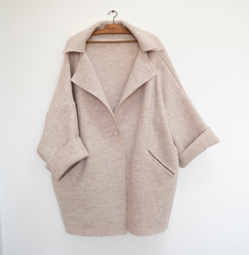 Oversize Loose Boiled Wool Coat with Button and Pockets image 7