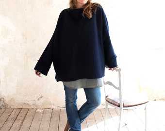 Maxi-Pull en Laine Bouillie Noir - Manche Large.