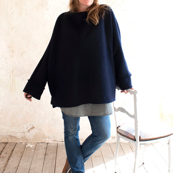 Maxi-Pull en Laine Bouillie Noir - Manche Large.