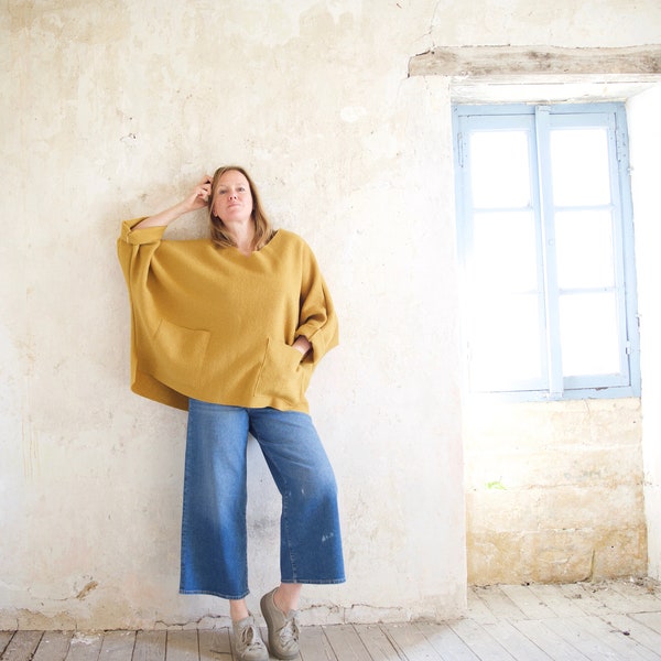 Pull tunique oversize en laine bouillie