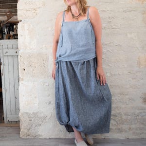 Long Skirt Linen Gathered Drawstring Skirt with Pockets Boho Summer Easy Chic Oversize Adjustable Waist