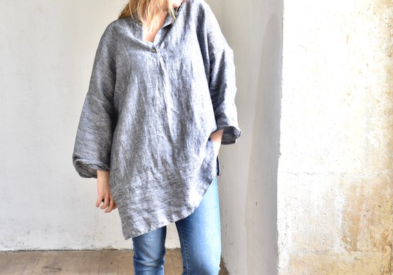 Oversize Loose Linen Shirt in Anthracite. Other Colours - Etsy