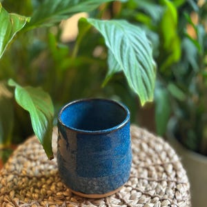 Handcrafted Blue Gradient Ceramic Cup – Wheel-Thrown, Food-Safe, Deep Indigo Glaze